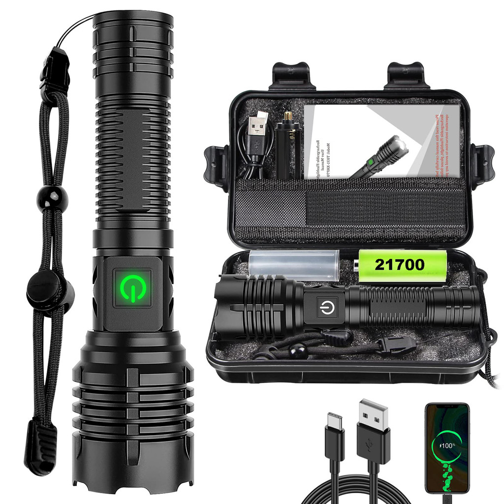 100000 High Lumen Most Powerful  XHP70.2 LED Flashlight Super Bright Rechargeable Portable Ultra Pow