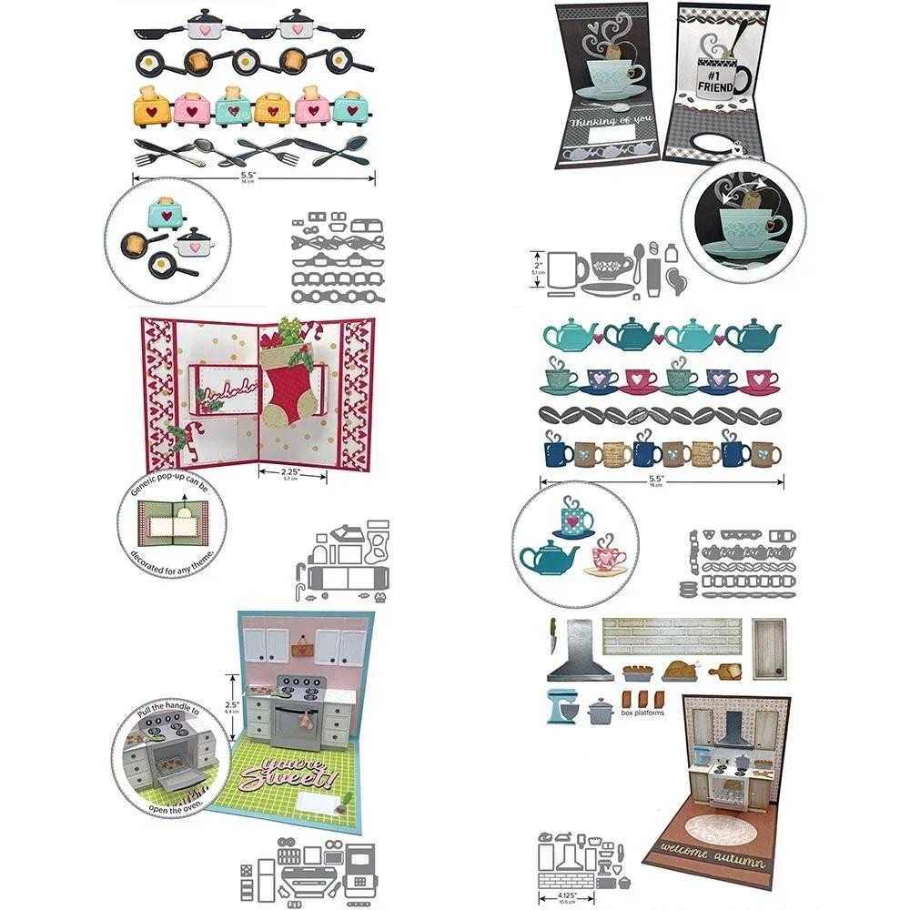 

Tea And Coffee Borders Cutting Die Kitchen Borders Oven/Coffee Pop-Up Dies Set For DIY Scrapbooking Album Decoration Card Crafts