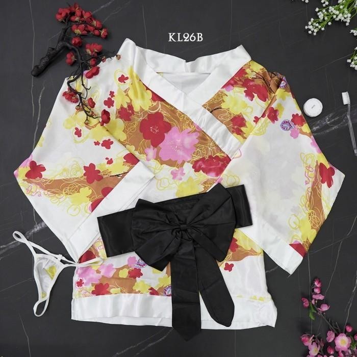 Set Kimono Tidur Seksi Jepang Lingerie Sexy Night Costume Putih KL26B