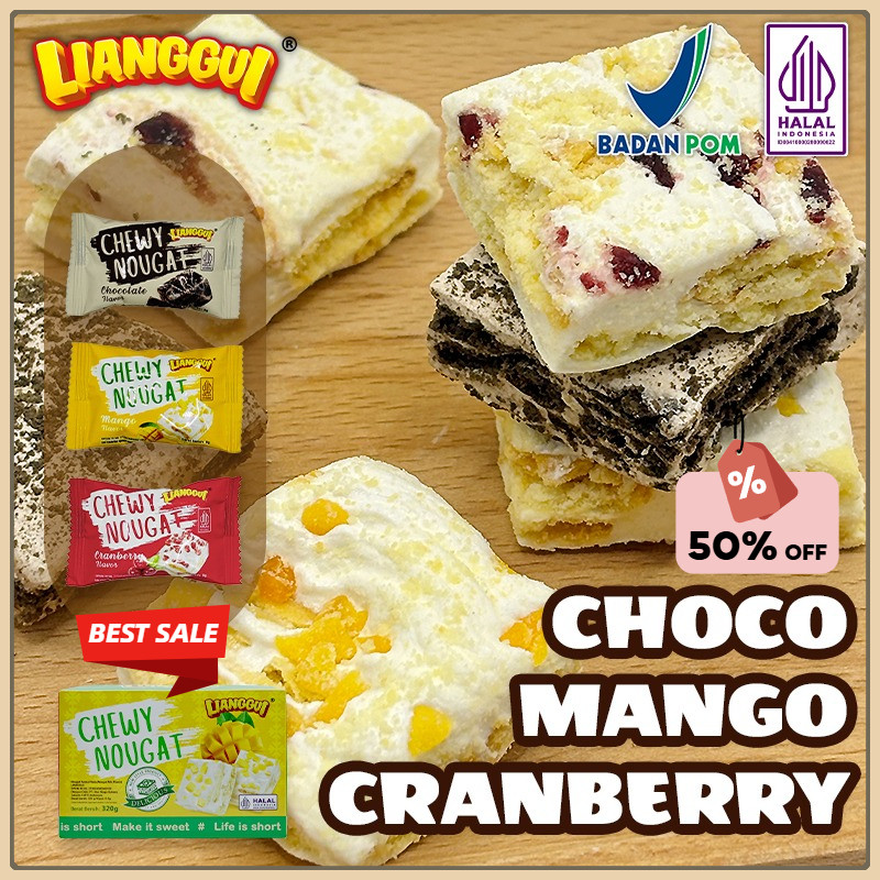 

[Jaminan kualitas] LIANGGUI HALAL NOUGAT CHOCOLATE I NOUGAT CRANBERRY | NOUGAT MANGO | CAKE | VIRAL | CAKE NOUGAT ANEKA RASA Paling banyak dibeli Lezat Makanan Ringan