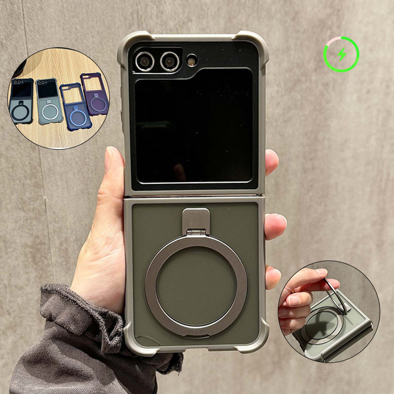 Slim Magnetic Shockproof Phone Case Samsung Galaxy Z Flip 6 Z Flip 5 Z Flip 4 Z Flip 3 Metal Ring Ho