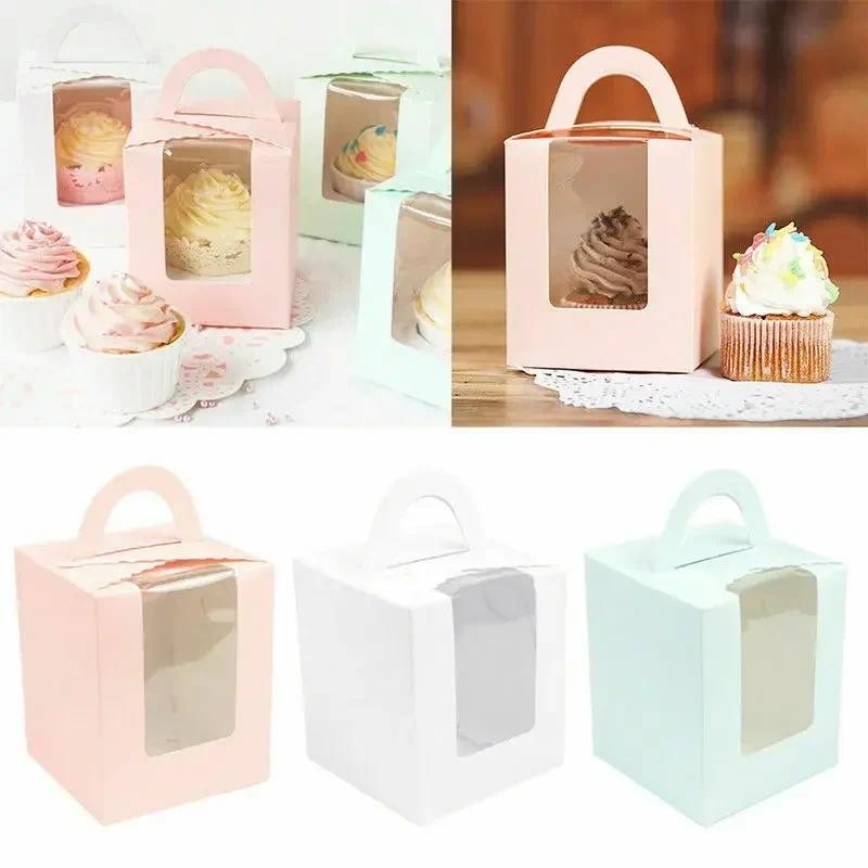 

1/5/10 Pcs Single Cupcake / Muffin / Fairy Cake Boxes With Clear Window Gift Box Wedding Party Candy Cookies Box