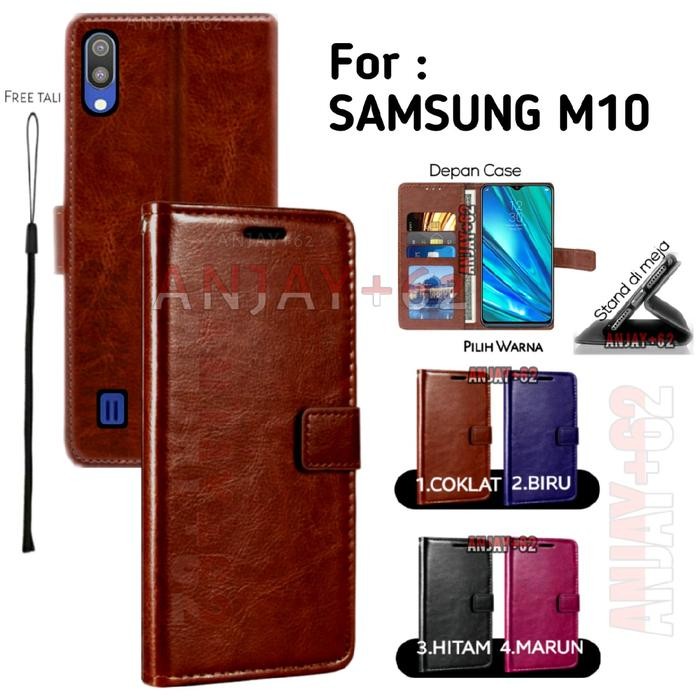 * Flip cover case untuk SAMSUNG M10 casing dompet kulit standing untuk smartphone ponsel - 1.coklat,