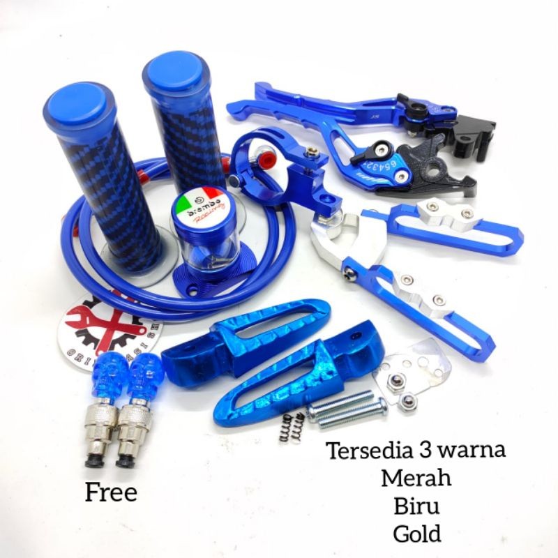 Handle sisik stelan cnc baet+ handgrip carbon+ selang rem depan 95cm+ kleman selang+ footstep scoopy