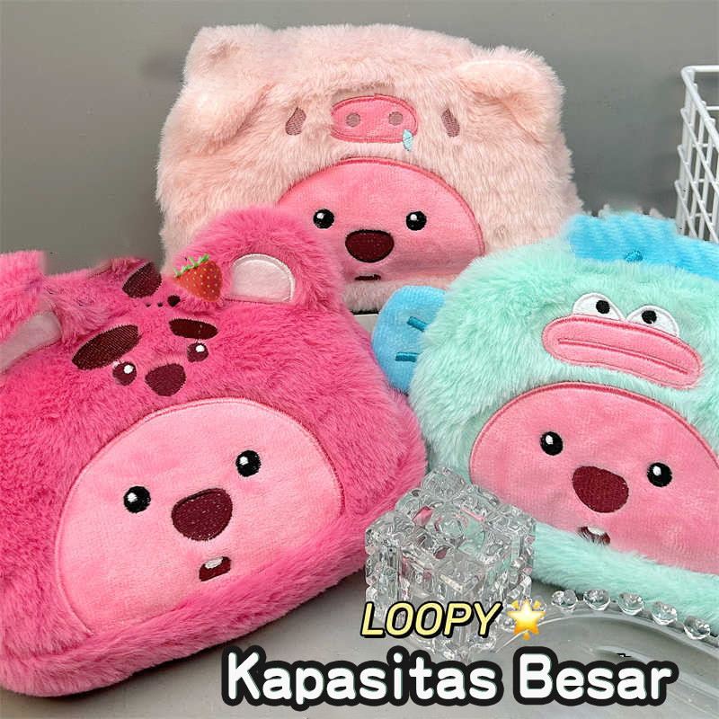 

Tempat Pensil Bulu Halus Loopy Pouch Loopy Plush Animal Multifunction Case Kawaii Karakter Hewan Kotak Pensil Lucu Mewah