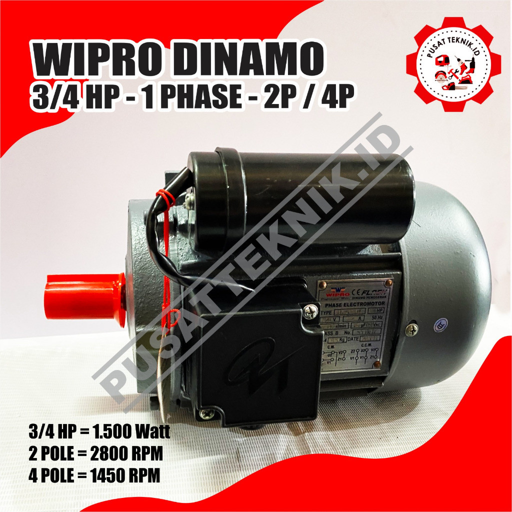 DINAMO WIPRO 3/4HP 1PHASE MOTOR PENGGERAK LISTRIK WIPRO 3/4 HP 2800RPM / 1400RPM