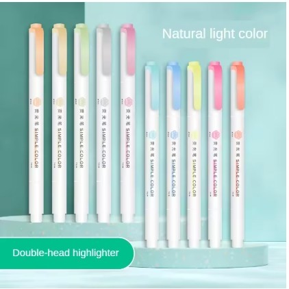 

5pcs Pastel Highlighters Colors Dual Tip Fluorescent Hook Pen Colored Mark Pen Cute Markers for Journaling Japanese Stationery