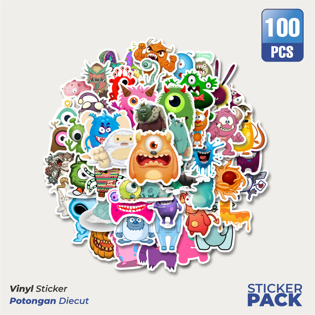 

MURAH 100 PCS Stiker Monster Art Illustration Karakter Mix 6 Waterproof Aesthetic- Untuk Laptop, Motor, dan Helm - Paper Stationery Pack