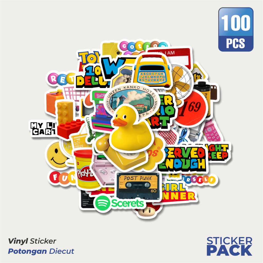 

MURAH 100 PCS Stiker Funky Berwarna Retro Aesthetic Mix Waterproof Aesthetic- Untuk Laptop, Motor, dan Helm - Paper Stationery Pack