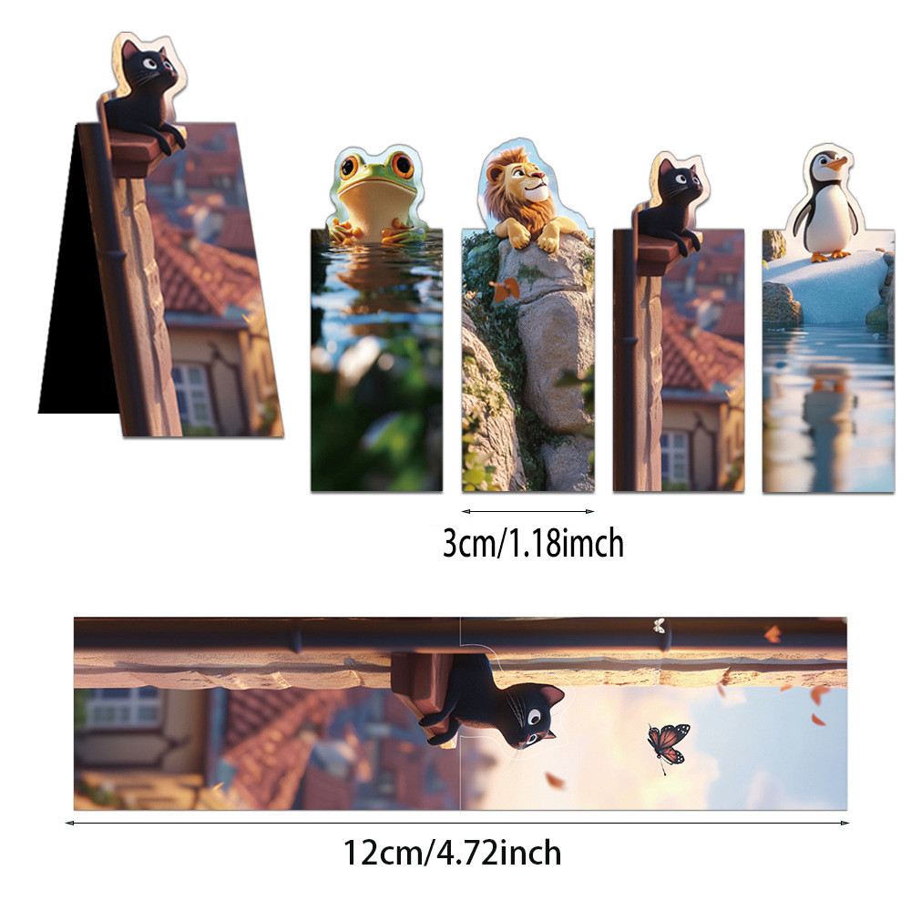 

4PCS Cartoon Animal Magnetic Bookmarks Reading Page Tags Student Creative Gift Decorative Book Markers Cards