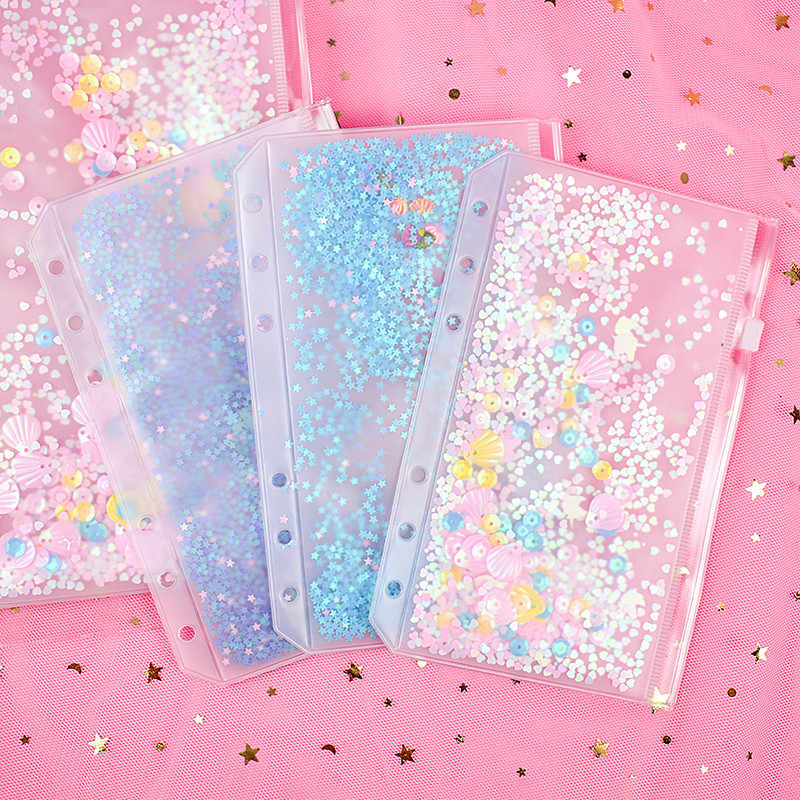 

A5 A6 Notebook Inner Pocket Glitter Sequins Loose Leaf Binder Zipper Bag Kawaii Stationery Journal Planner Inner Storage Pouch
