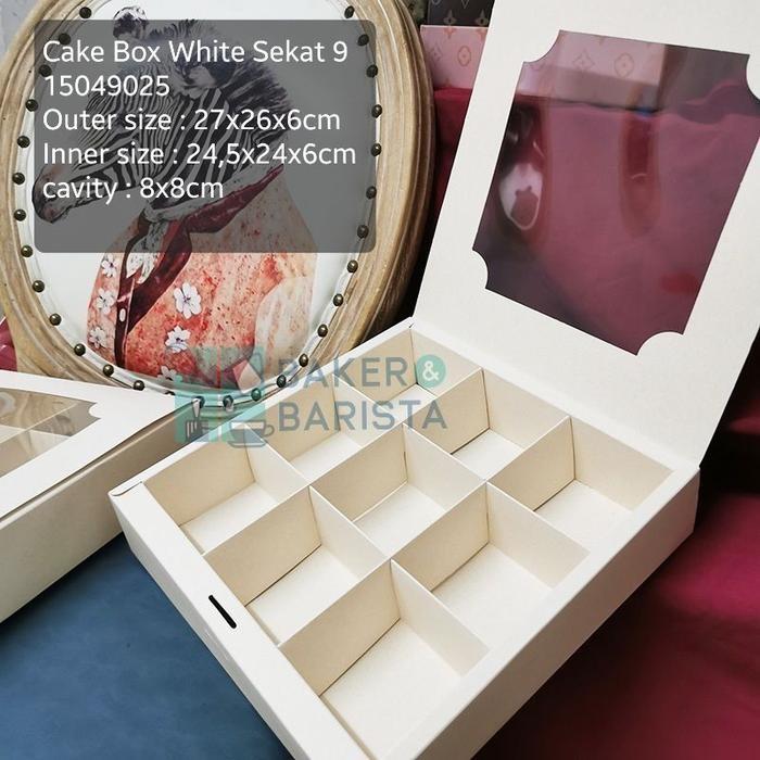 

cakebox white sekat 6 / 9 box mini cake dessert premium mika kotak kue - White Sekat 9