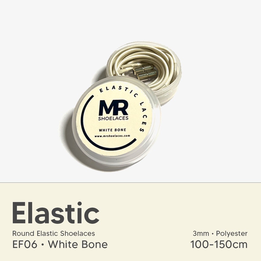 MR Shoelaces ER06 Elastic White Bone (Putih Tulang / Putih Kekuningan) Tali Sepatu Bulat Elastis 80c