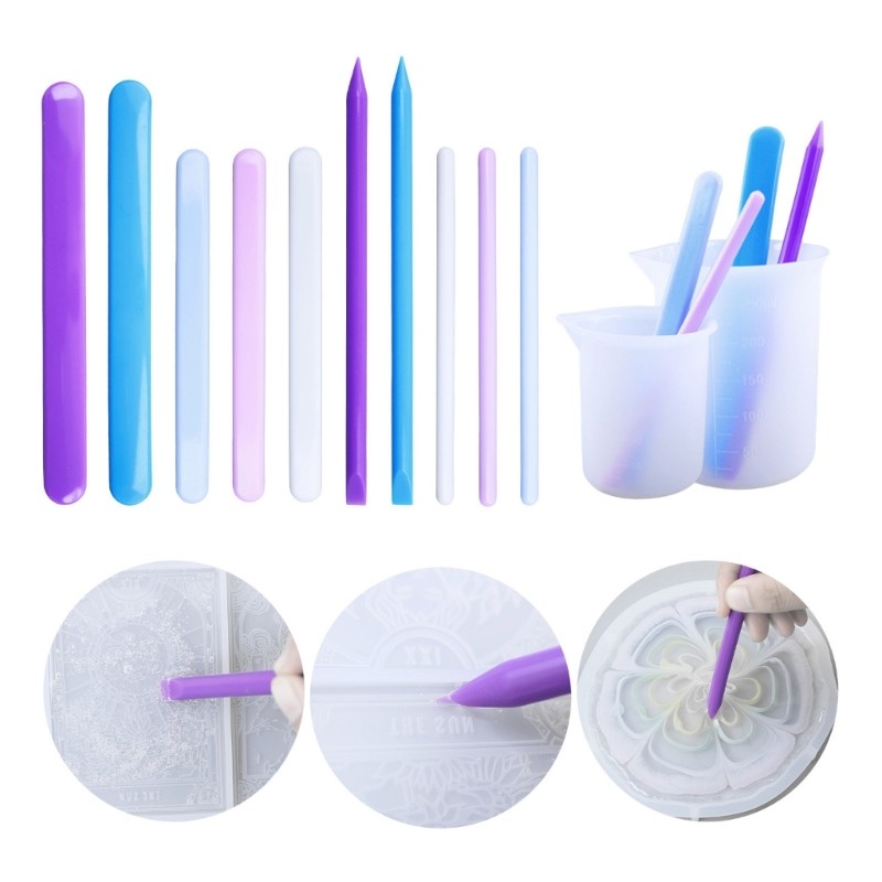

F19D Nonstick Reusable Silicone Stir Sticks Measuring Cups Tool Kit for DIY Craft Jewelry Stirring Rods Reusable Epoxy Resin