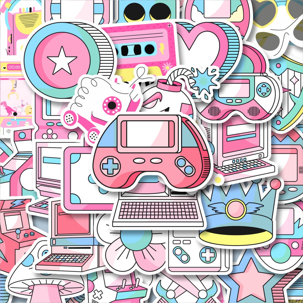 

100PCS Lucu Stiker Pastel Gaming Mix Stiker Aesthetic Stiker Anti Air Stikers Berperekat Waterproof sticker decal buat Motor Helm Buku Journal Koper Casing HP Laptop Botol Minum Hadiah anak