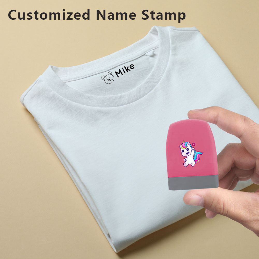 

Cute White Unicorn Horse Customized Name Stamp Perfect for Marking Clothes and Notebooks Rose Color Personalized Name Seal