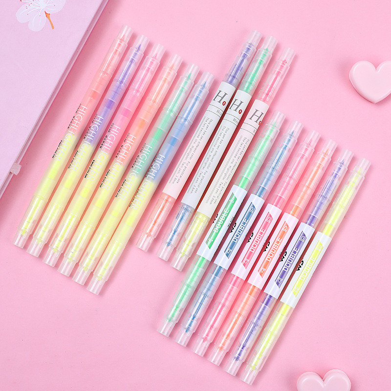 

3/6pcs Durable Single/Double Color Highlighter Office Supplies Stabilo Stationary Scribing Markers Student Doodle Pen Stationery