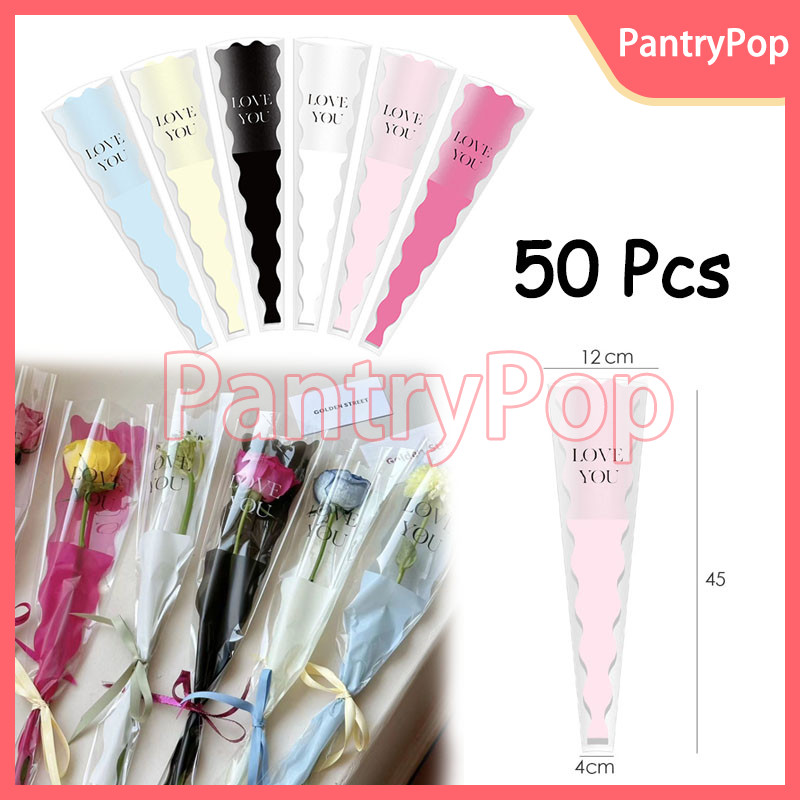 

50 Pcs Plastik Bunga Mawar 1 Tangkai / Wrapping Plastik Untuk Mini Buket Rose / Plastik Bungkus Bunga