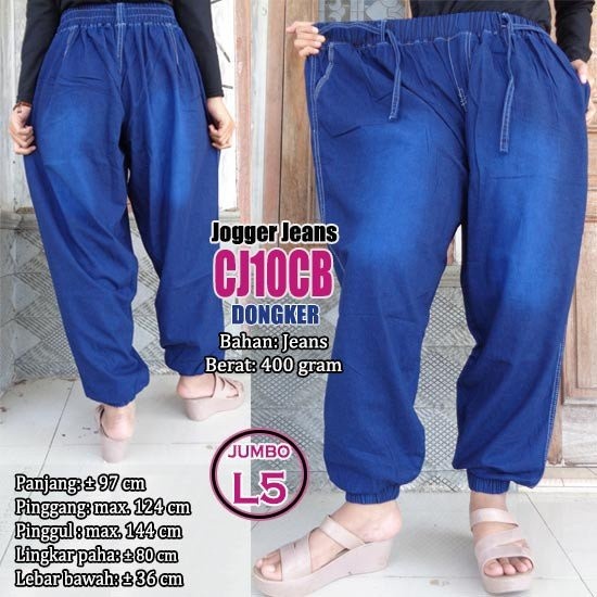 Celana Joger Jeans Wanita Jumbo Biru Dongker