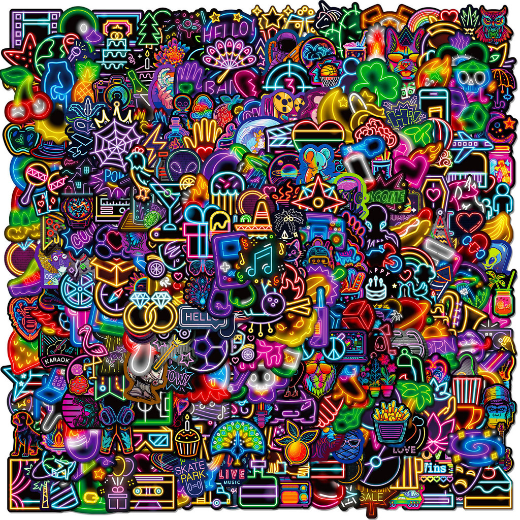 

50/300pcs Neon Light Cartoon Graffiti Stickers DIY Phone Guitar Laptop Notebook Suitcase Cup Waterproof Sticker Decals Kids Toys