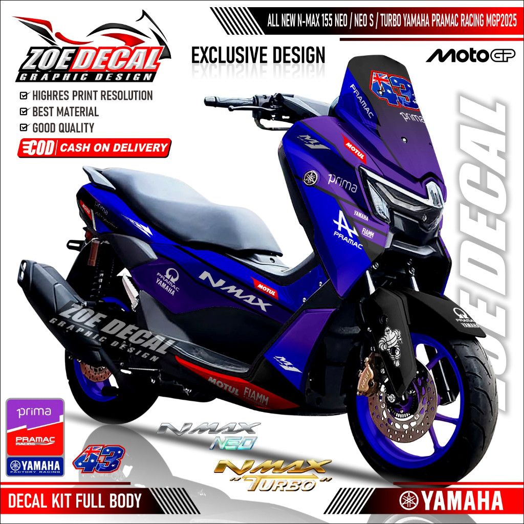 Terbaru Decal Stiker Full Body Yamaha All New NMAX TURBO / NEO / NEO S Motif / Livery PRAMAC RACING 