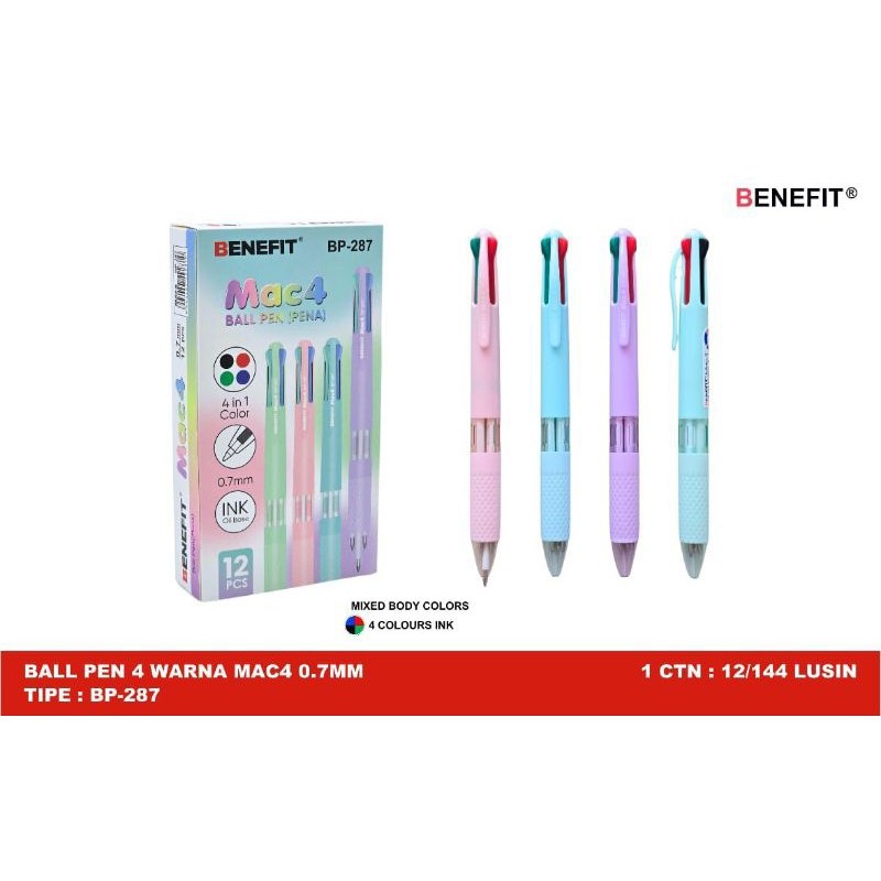 

Pulpen 4 warna Benefit Bp-287 Mac 4 ( 1pak/12pcs )