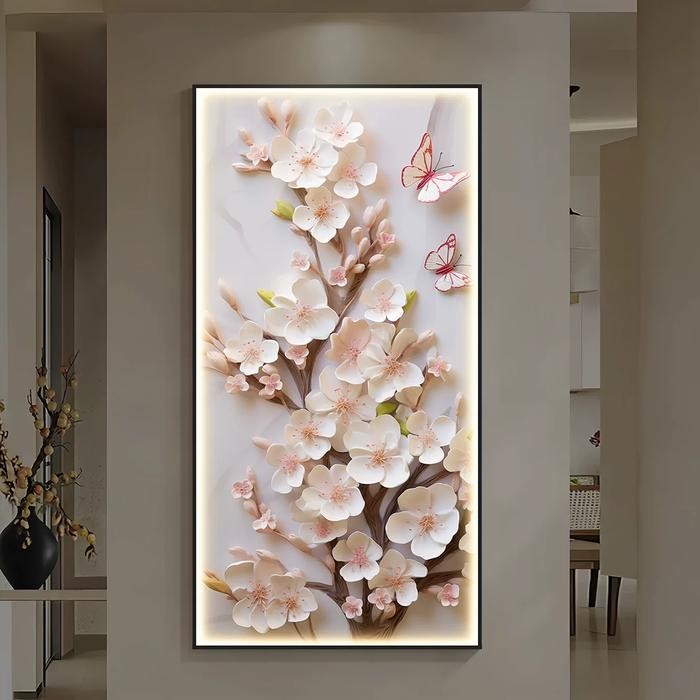 Lukisan Porcelain Painting Diamond Sakura Bunga Led Lighting