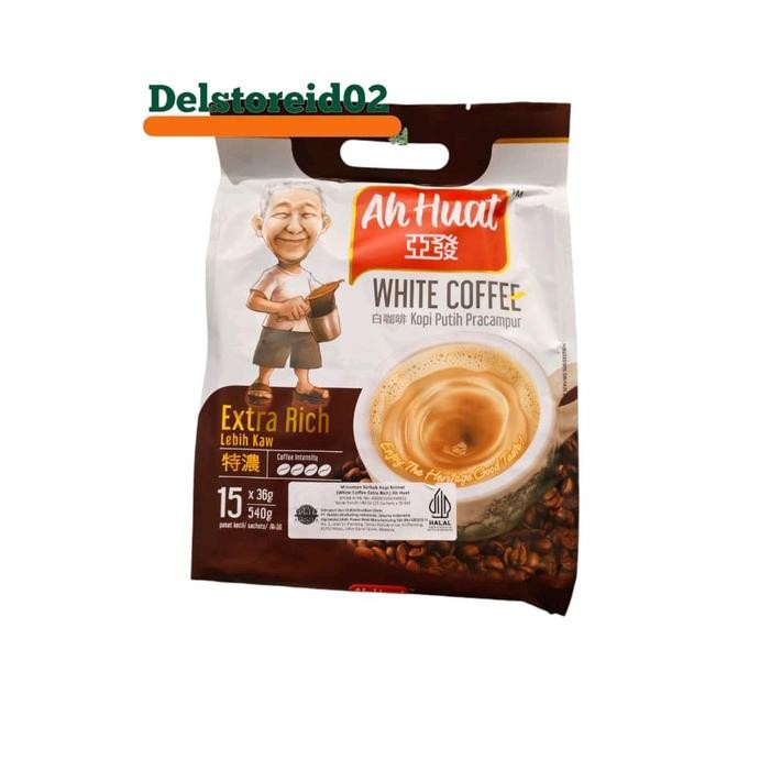 

Ah huat white coffee extra rich 540gr (15 sachets x 36gr)