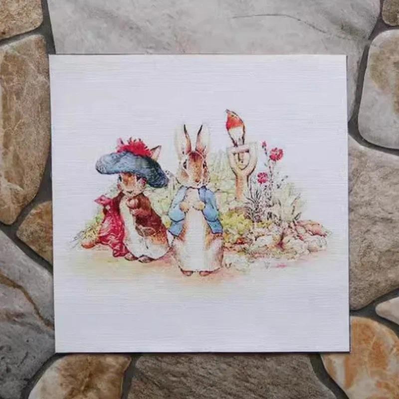 

Hand Dyed Cotton Canvas Fabric Cartoon Rabbit Family For DIY Sewing & Quilting Purse Book Cover Home Decoration Material