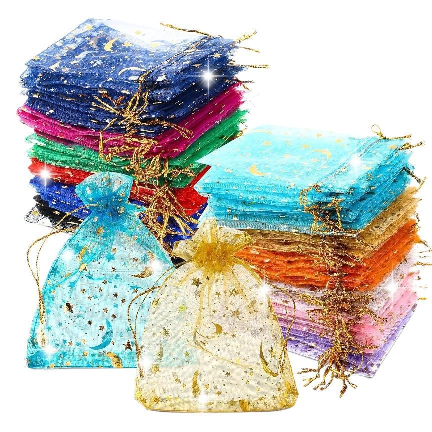 

25/50/100pcs Moon Star Organza Gift Bags Multicolor Mesh Pouches for Wedding Party Candy Gift Packing Bags Wholesale