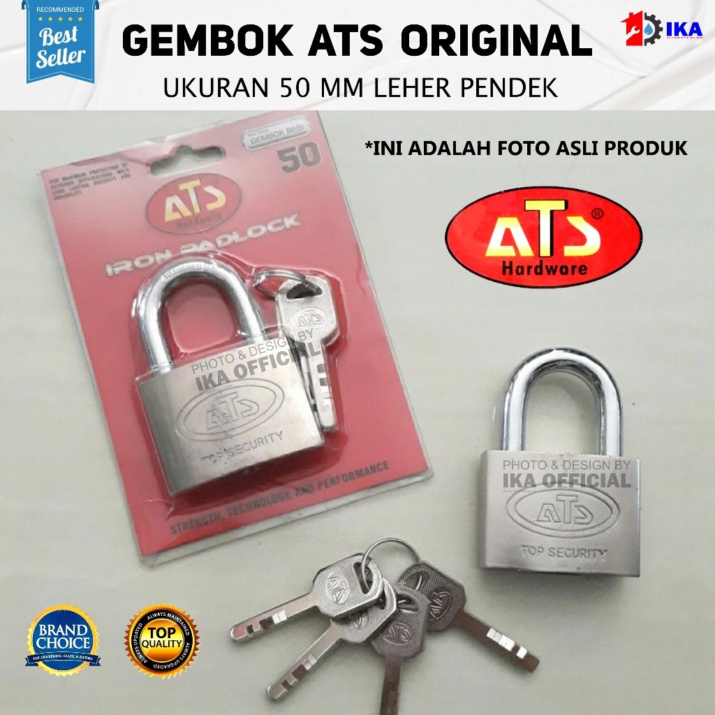 SAB Gembok ATS Nekel 50 Pendek Pdk / Gembok Pintu Gudang Rumah Pagar Oval Bulat Chrome ATS Leher Pan