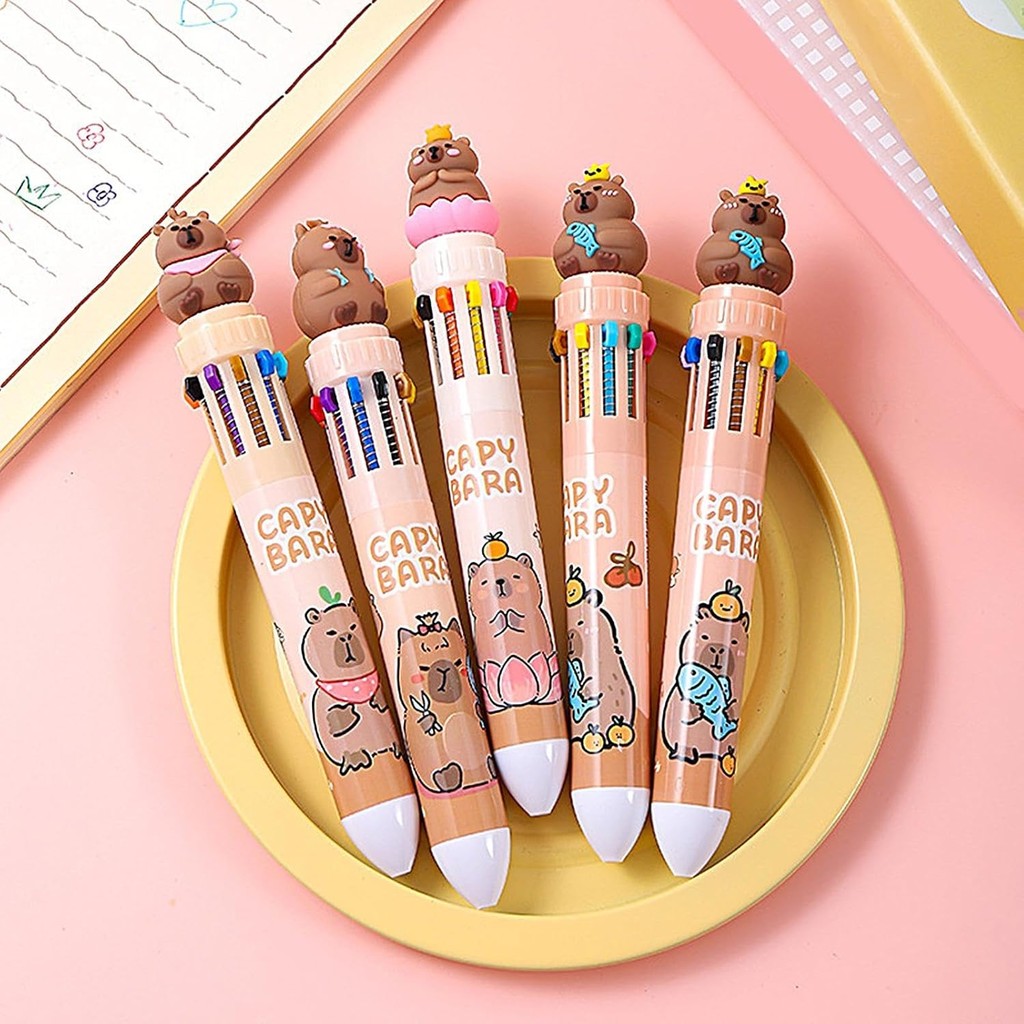 

12 Pcs Wholesale Cartoon Cute Kapibala Capybara 10 Colors Retractable Ballpoint Pens for Student Office Stationery