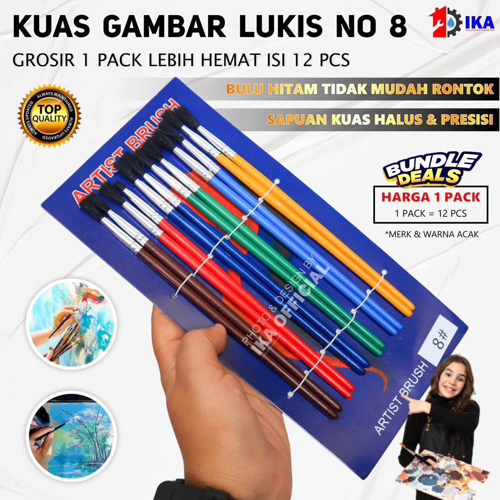 

Grosir Murah Kuas Lukis Hitam No8 / Kuas Cat Lukis 12 pcs / Kuas Cat Air nomor 8 MURAH 1 pack isi 12 pcs / Painting brushes, kuas lukis, kuas untuk melukis / Kuas Cat Akrilik Brush / Kuas Lukis Cat Air Paint Brush / Kuas Kecil Art Brush Cat Minyak Akrilik