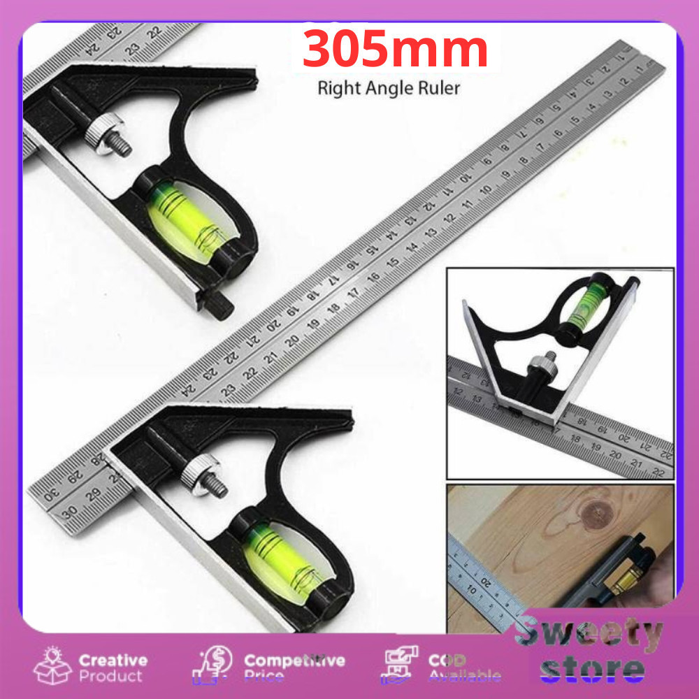 

Sweety Store Indonesia-Penggaris siku waterpas Tukang Siku Mistar Multifungsi ada Waterpass UKURAN 305mm Penggaris Tukang-COD