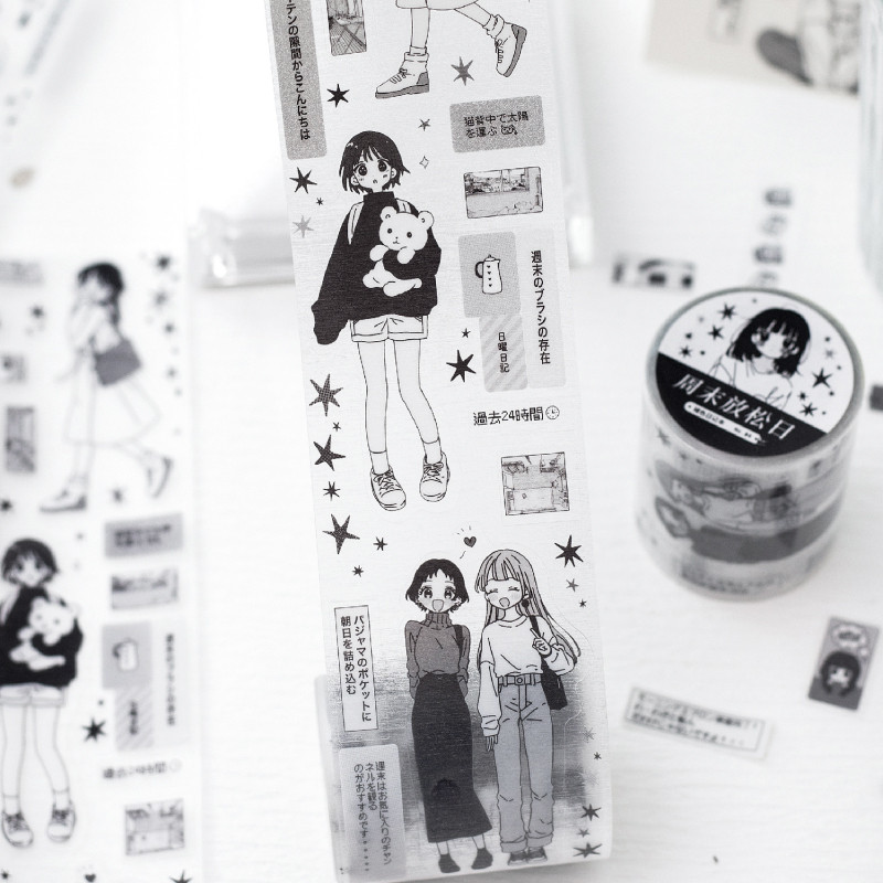 

2m/roll Kawaii Japanese black and white manga style PET die-cut tape DIY decoration scrapbook diary album stationery sticker