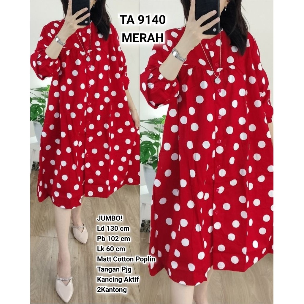 KALIIDRI MERAH AGUSTUS Tunik Jumbo LD 130 Cotton Poplin Polkadot/Salur/Polos TA 9140 TA 9149 TA 8715