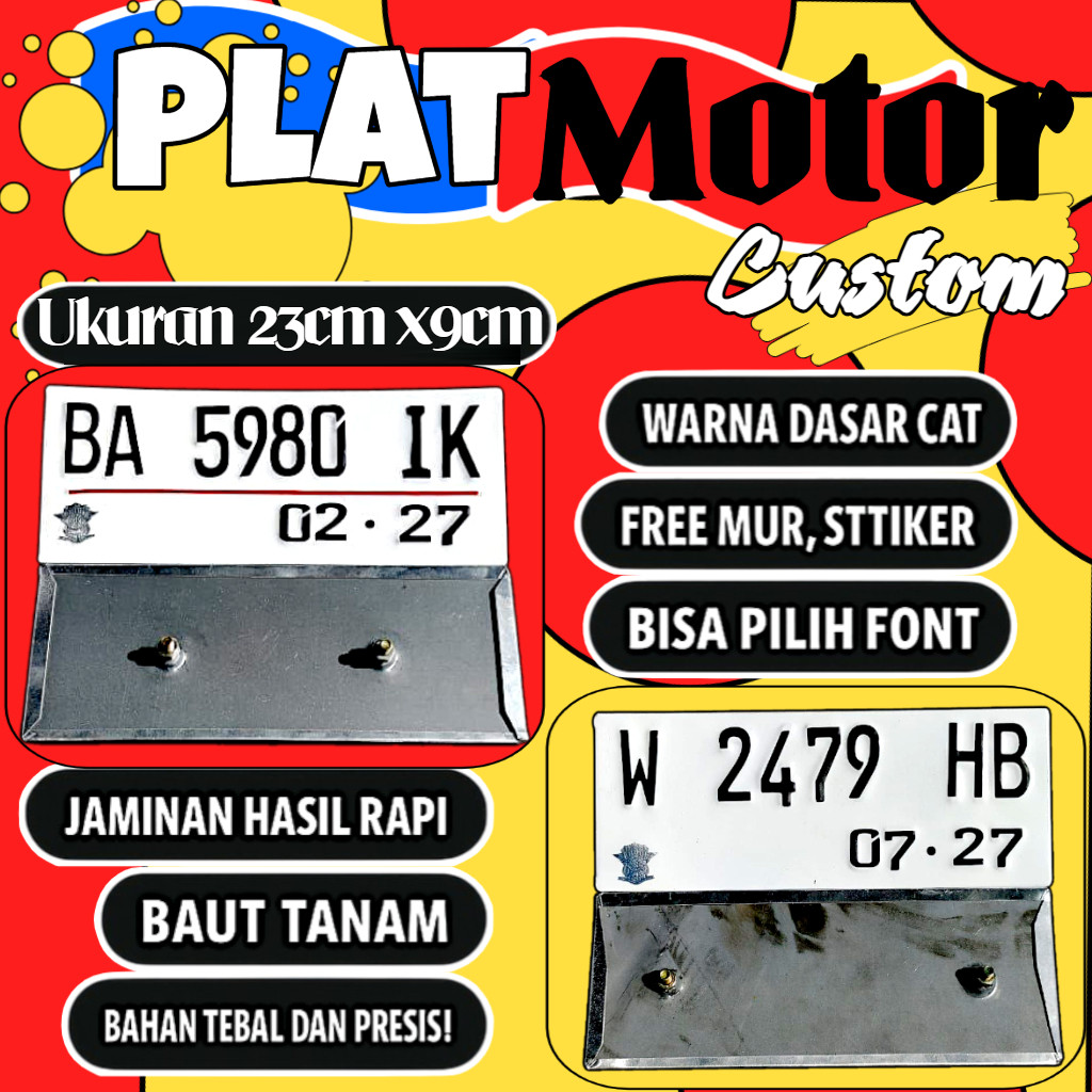Plat motor custom warna putih satu pasang plat motor variasi warna putih plat motor baut tanam plat 