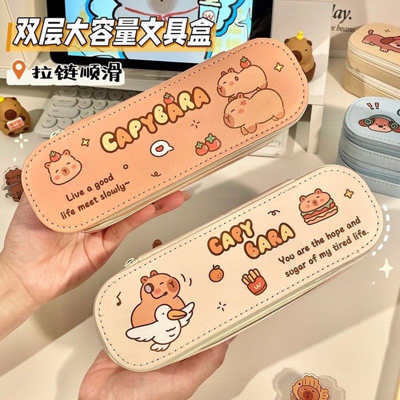 

Kotak Alat Tulis 2 Layer/Tingkat Cute Capybara & Puppy / Tempat Alat Tulis Anak Multifunction