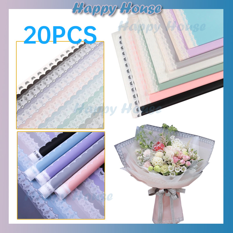 

Isi 20 LEMBAR Flower Wrapping Paper Motif Renda Lace Border Cellophane Kertas Buket Bunga