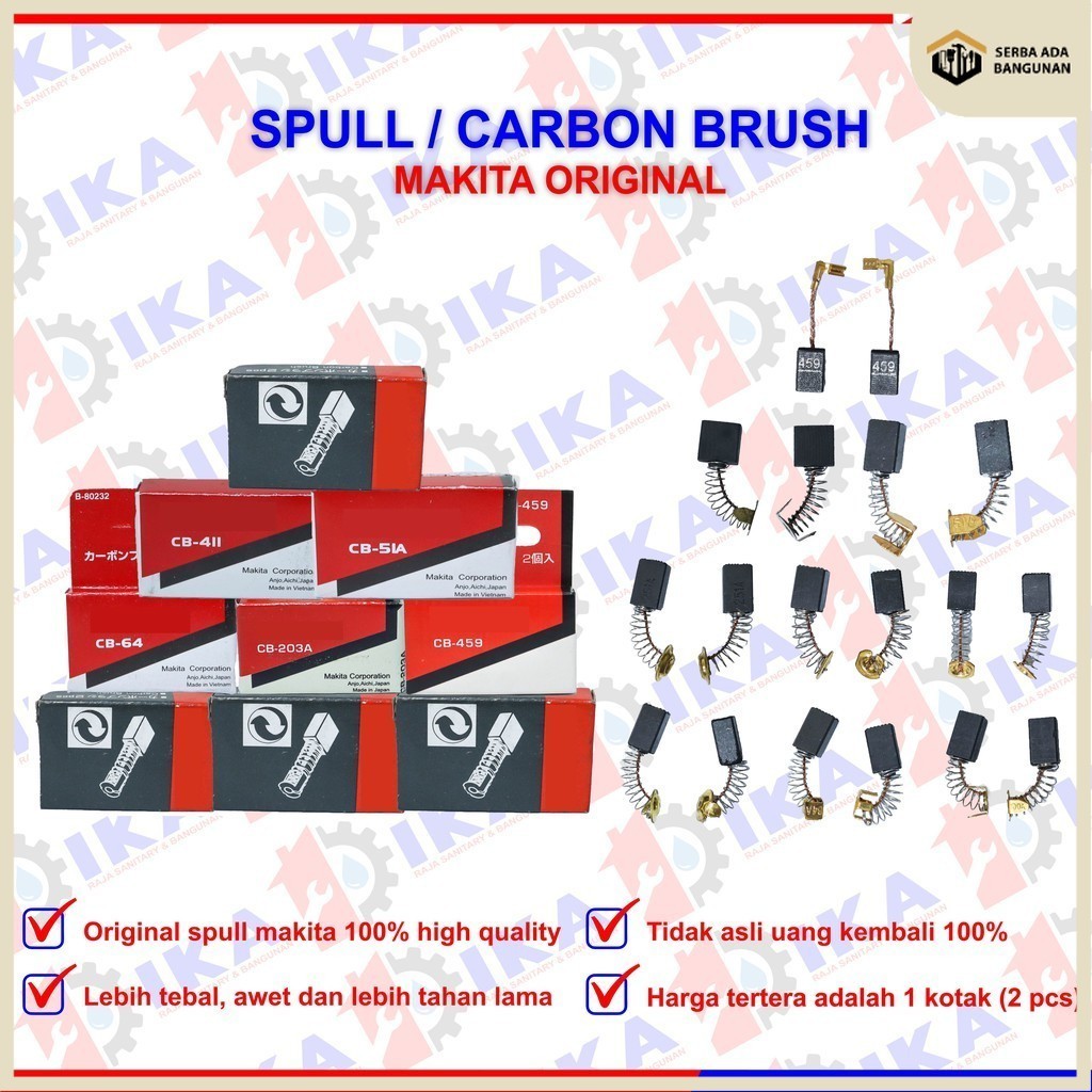 SAB Spull Makita CB 153/ 51/ 64/ 100/ 411/ 41 / 259 / 203 / 250 / 408 carbon brush / arang kul bagus