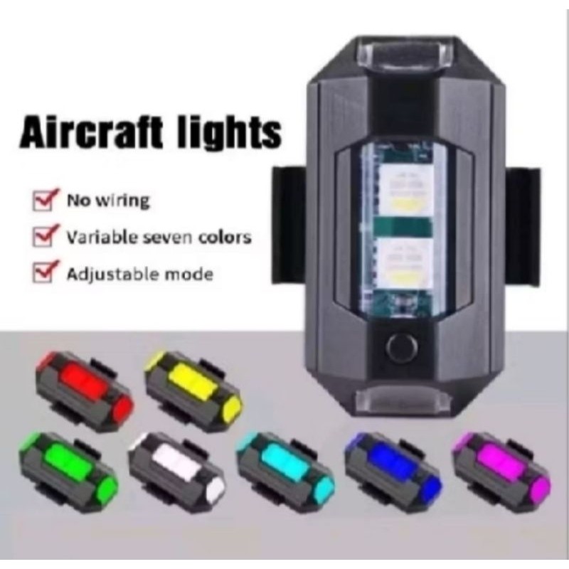 Lampu Led strobo pesawat rgb 7 warna cas usb lampu strobo sepeda mobil motor universal