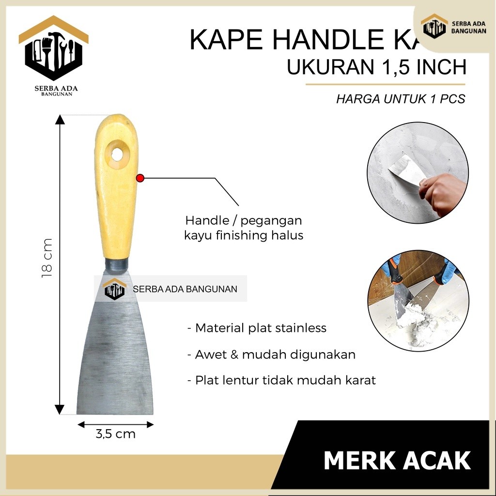 SAB Kape Gagang KAYU  11/2” 2” 3” 4” / Scraper / Skrap / Scrap / Kape Plat Gagang KAYU / Kape Gagang