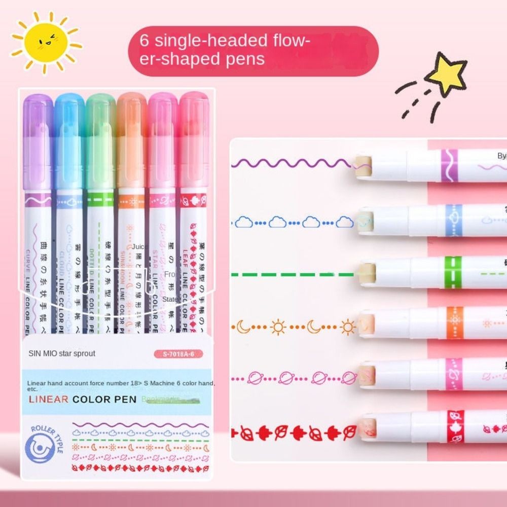 

Kawaii Highlihter Curve Highlighter Pens Pattern Outline Decoration Pen Cute Stationery Girl Drawing Marker Pen Gel Pen