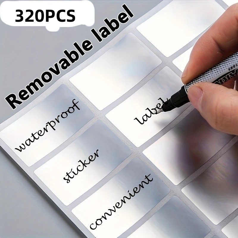

320Pcs Reusable Waterproof Oil-Resistant PET Labels Adhesive Sticky Notes with Easy Handwriting Surface for Organizing Storage