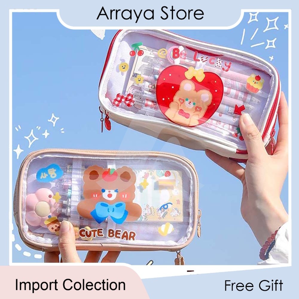 

Tempat Pensil Lucu Anak Transparan Kotak Pencil Dompet Besar Karakter Motif Pouch Stationary Resleting Serbaguna 【Arraya Shop】