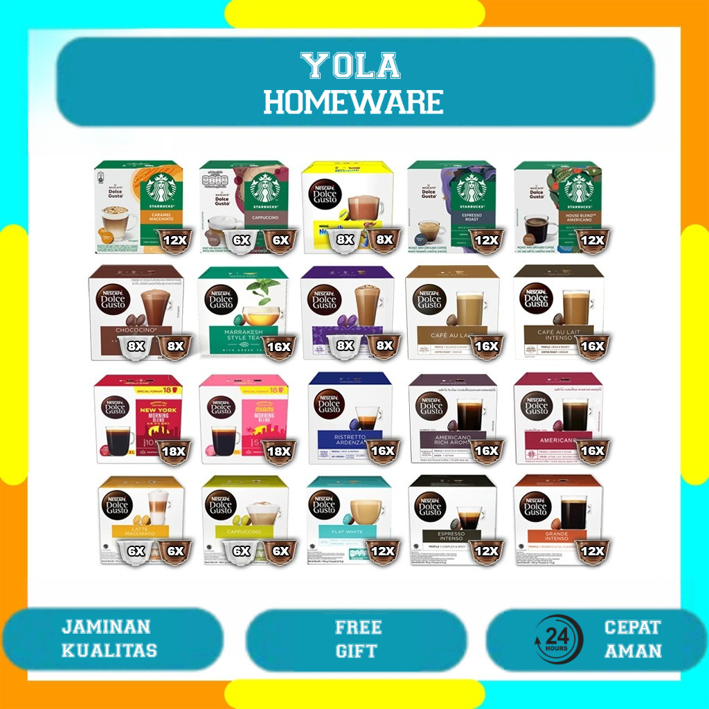 

Capsule Nescafe Dolce Gusto & Starbucks Coffee Box All Varian Rasa Original Nestle - Kopi Kapsul