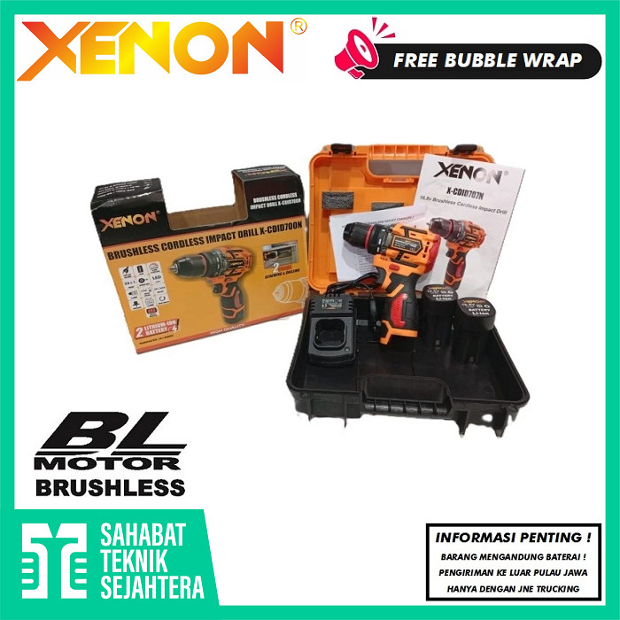 XENON CDID700N Mesin Bor Cordless Drill Brushless 10mm Obeng Screwdriver 2 Baterai Batre Tangan Beto