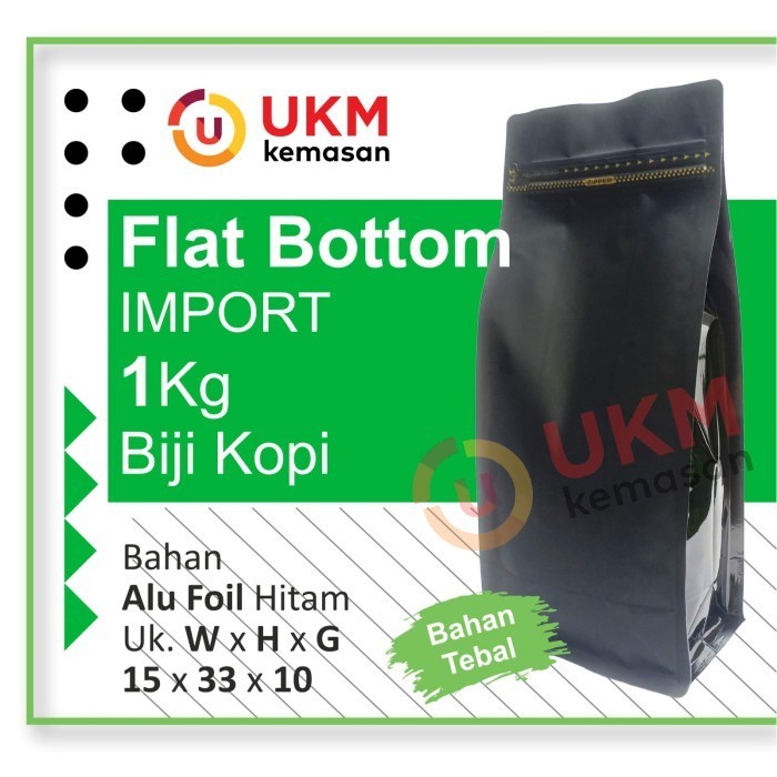 

Kemasan Kopi Flat Bottom Zipper Non Valve Import 1 kg - Hitam - Hitam