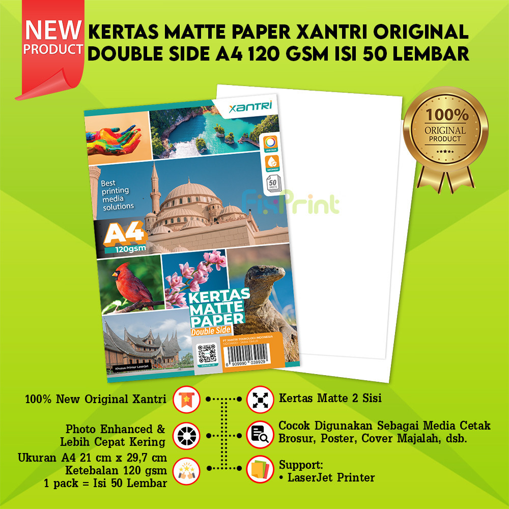 

Kertas Matte Double Side Premium A4 120 gsm 50 lb Photo Paper Mate Dof 120gsm 50 sheet