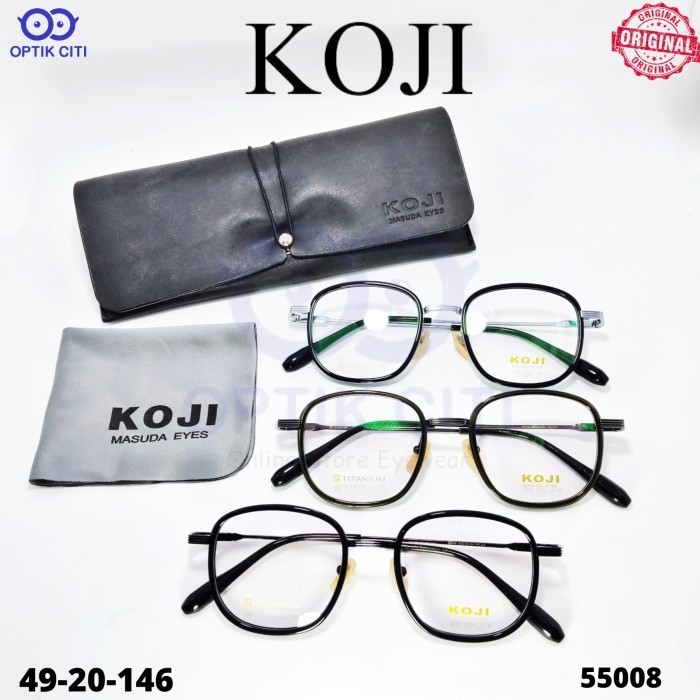 Frame Kacamata Pria Wanita Kotak Titanium Koji 55008 || Ringan || Original